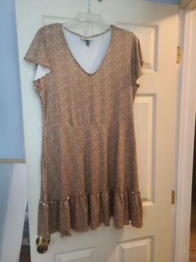 Alredine Brown Printed V-Neck Ruffle Hem Dress